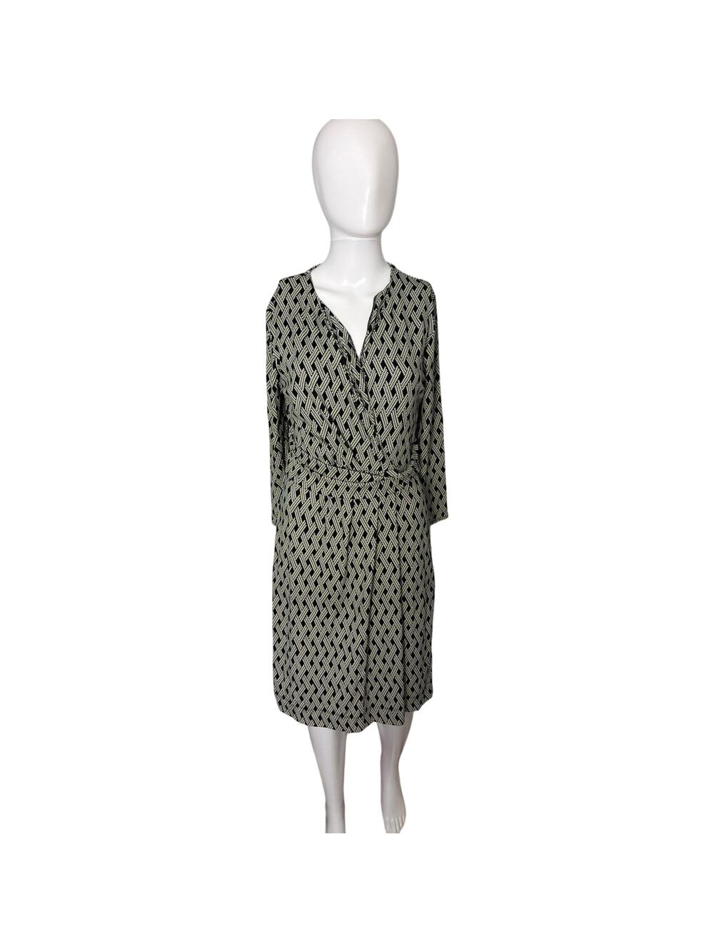 title talbots women size s black white geometric nylon stretch dress